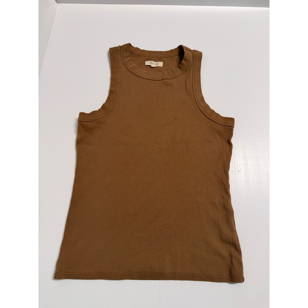 Madewell Brightside High-Neck Tank Top Brown Ribbed Knit Sleeveless Shirt Small